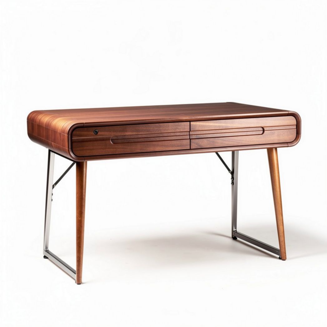 Houten bureau met metalen poten 120 x 60 x 75 cm met laden in bruin