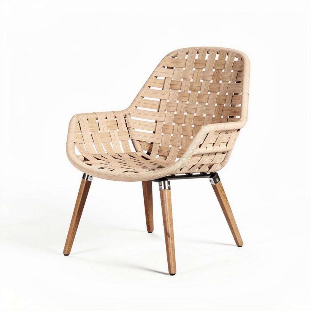 Wicker stoel met houten poten in naturel kleur voor binnen en buiten gebruik