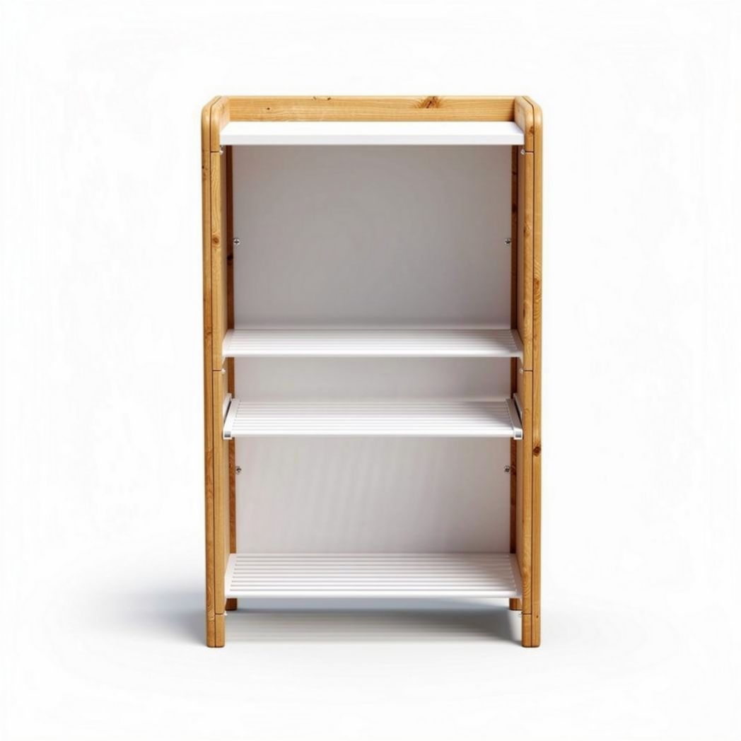 Bamboe opbergkast met witte planken afmetingen 60 x 30 x 90 cm