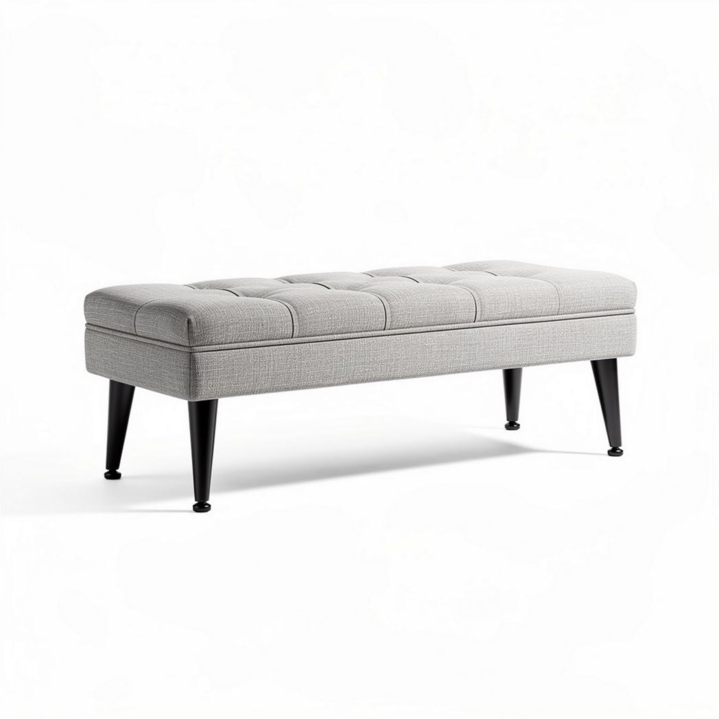 Gestoffeerde bank met zwart metalen poten 120 x 40 x 45cm lichtgrijs