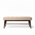 Bankje van stof met houten poten 120 x 50 x 45cm beige