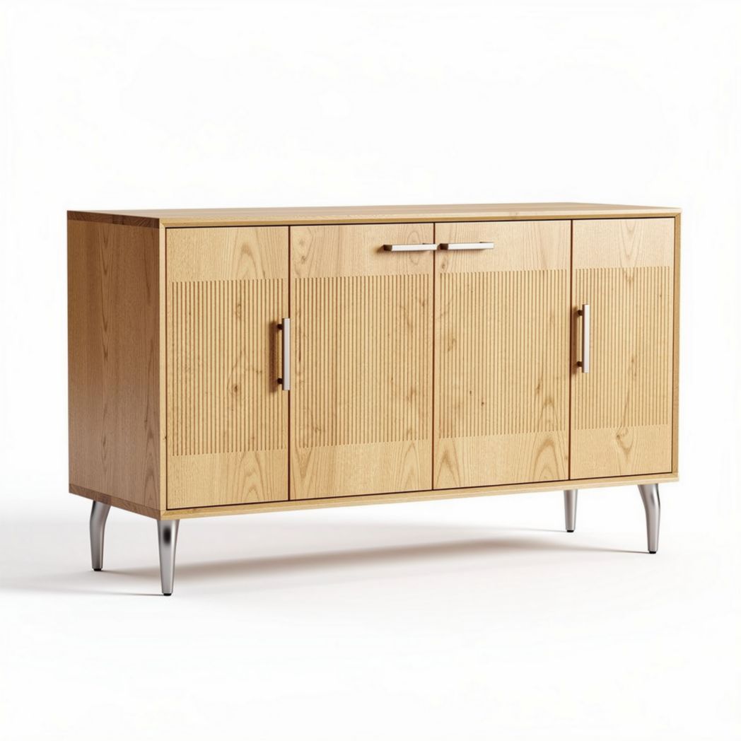 Houten dressoir met ribbelstructuur en metalen poten 120 x 40 x 75cm