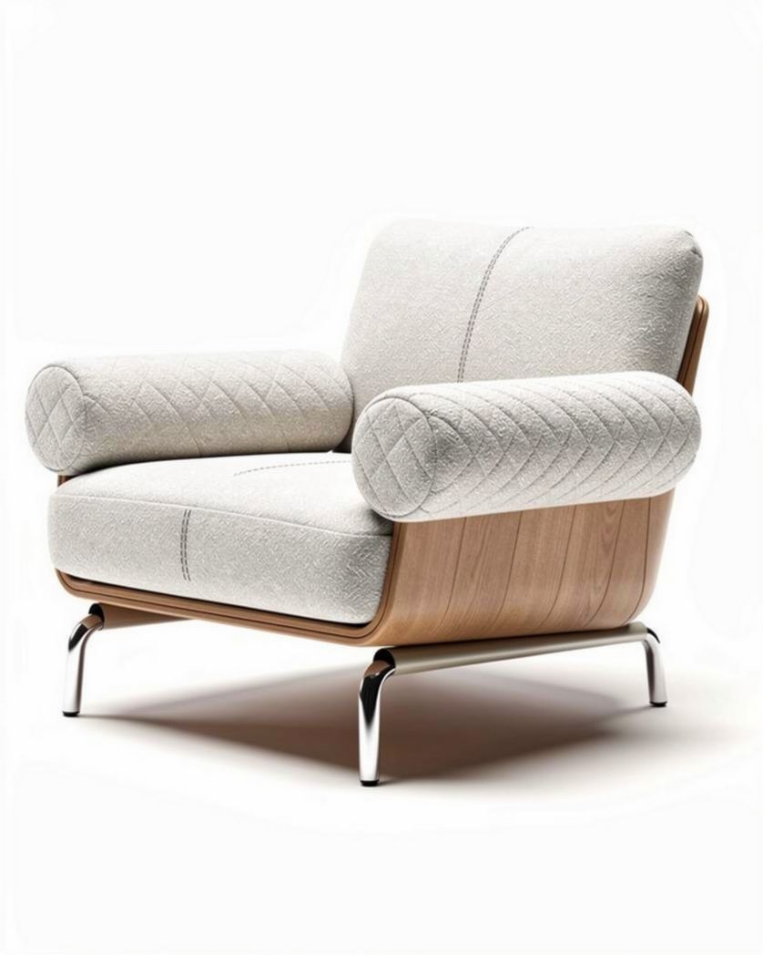 Loungefauteuil van hout en stof in wit met afmetingen 80 x 80 x 85cm