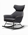 Schommelstoel met een grijze stof en metalen frame 80 x 75 x 100cm