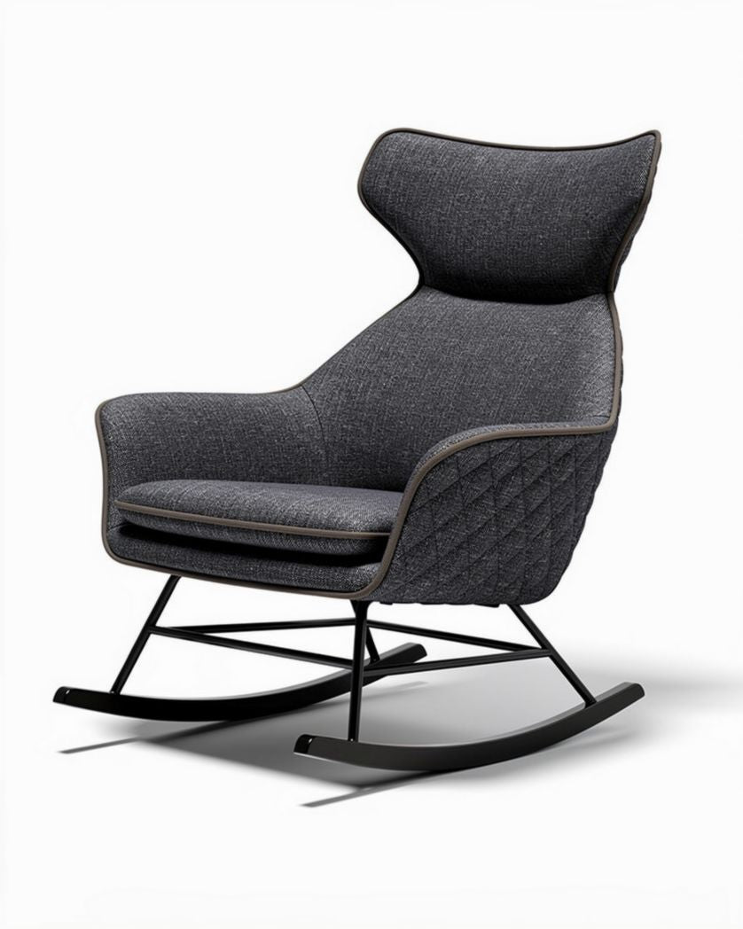 Schommelstoel met een grijze stof en metalen frame 80 x 75 x 100cm